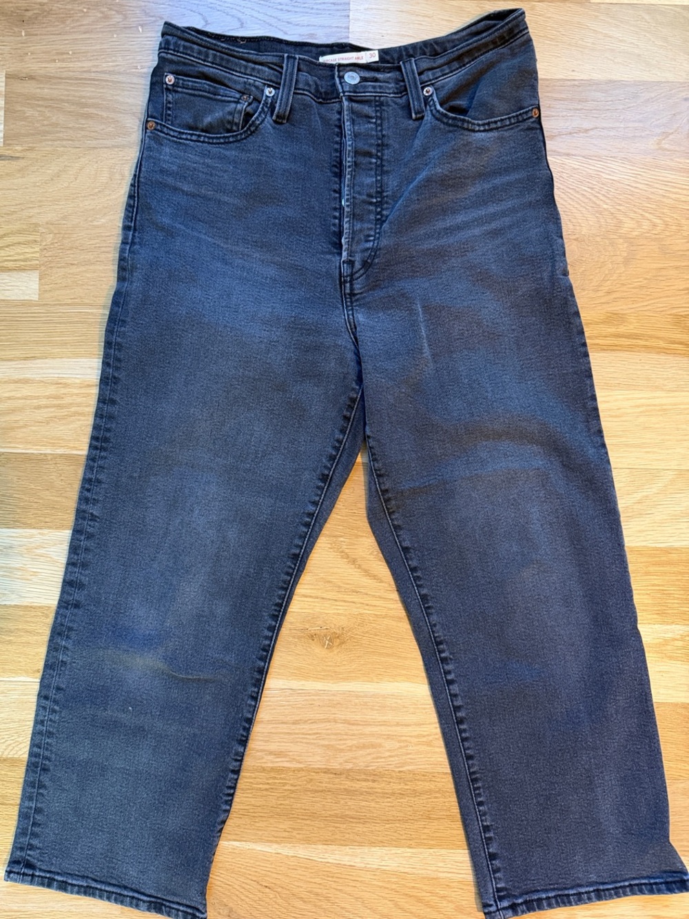 Levi's Ribcage Ankle Charcoal/Washed Black Straight-Leg Jeans